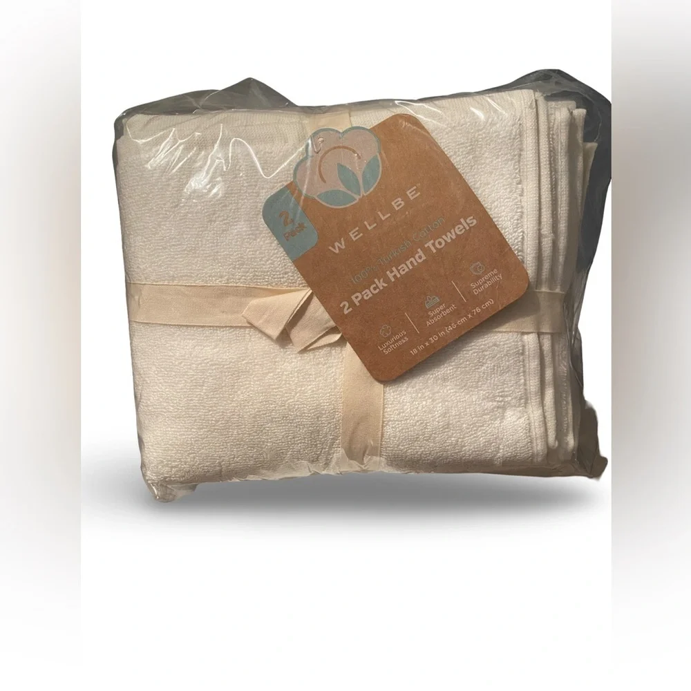 Luxurious Egyptian Cotton Wellbe Cream White Hand Towels 2 Pack New in Package